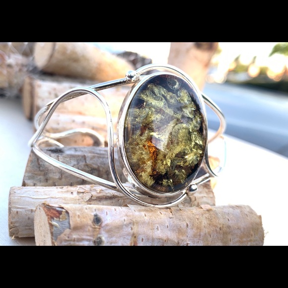 925 Sterling Silver Baltic Green Amber stone - Picture 6 of 8